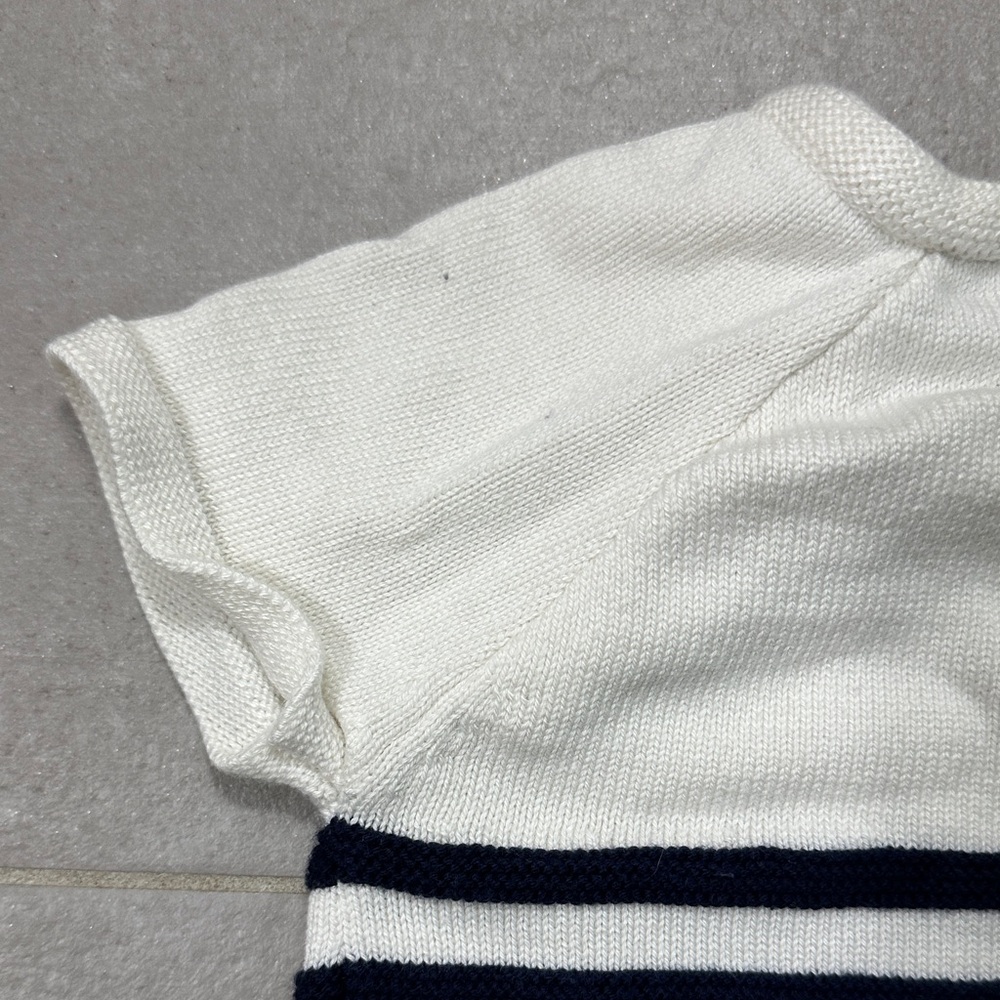 Janie and Jack White Striped Knit Romper with Navy Buttons - Picture 11 of 16